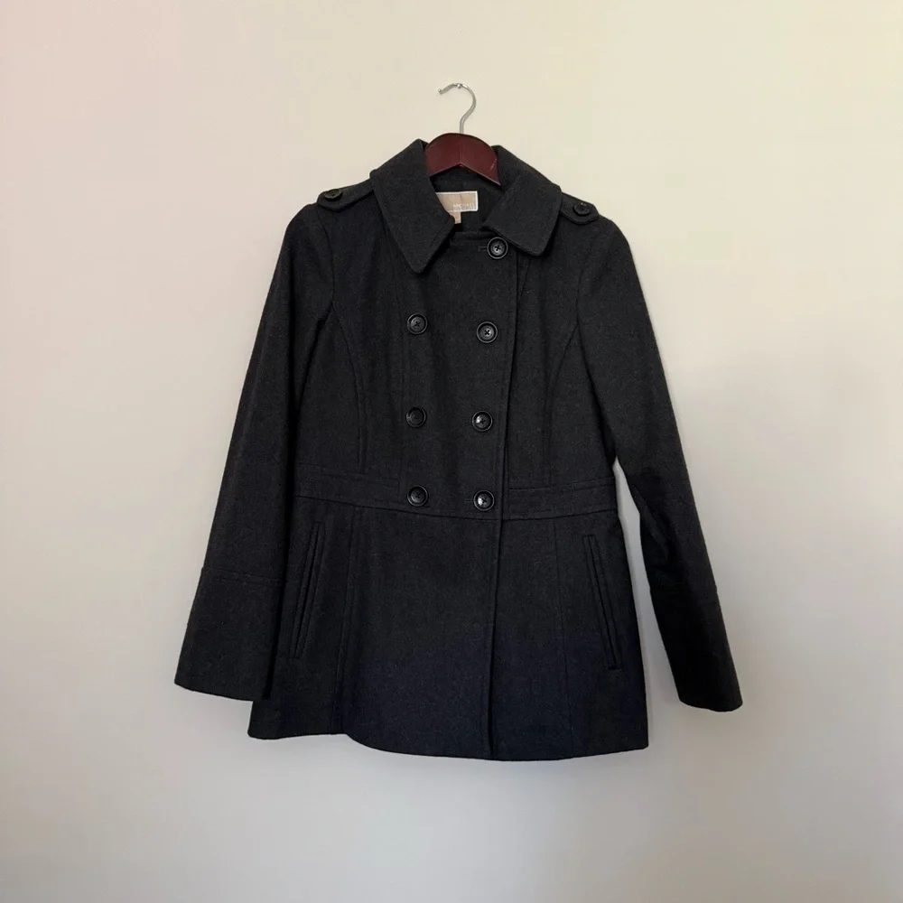 Classic Charcoal Double-Breasted Women's Coat with Military type details. Size S
